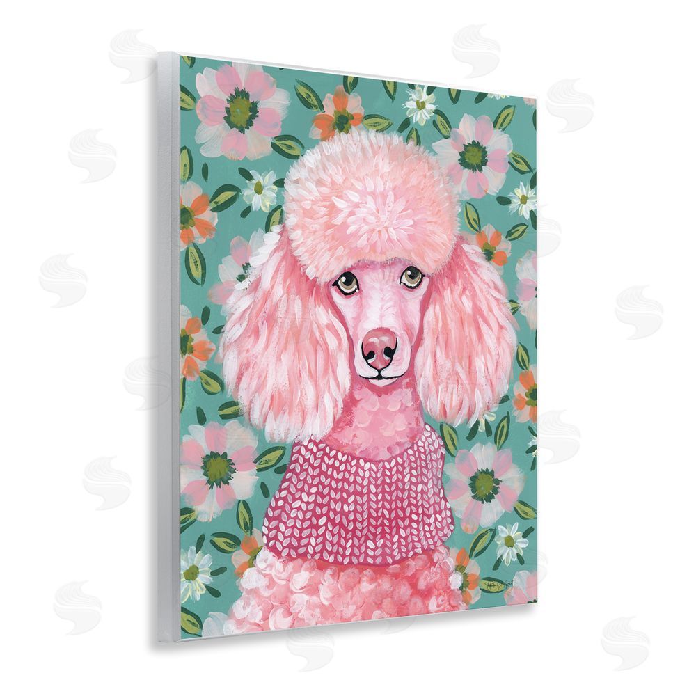 Yvette St. Amant Floral Poodle In Pink Wooden Wall Plaque Art Print