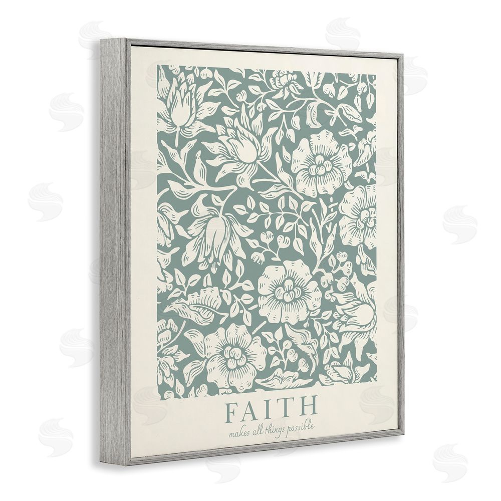 Wild Apple Portfolio Faith Quote with Floral Pattern Gray Framed Giclee Wall Art Print