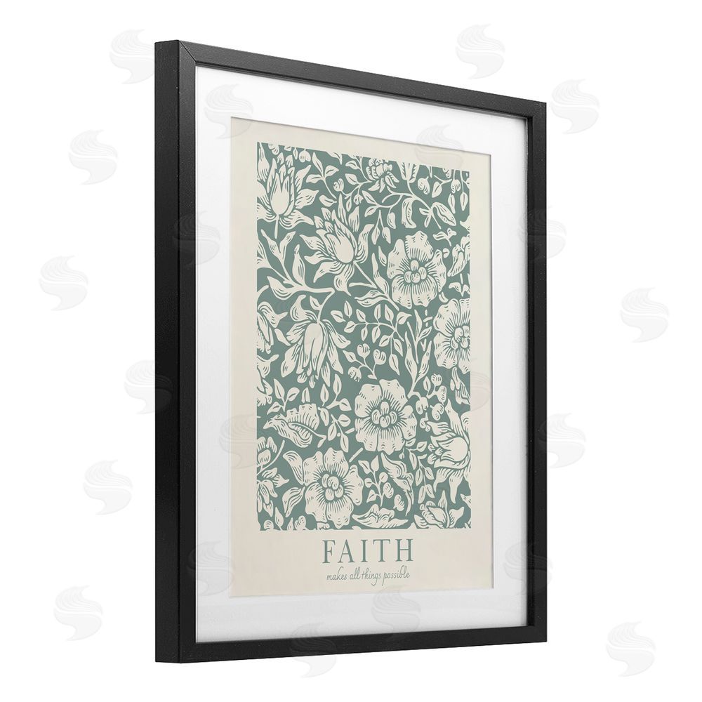 Wild Apple Portfolio Faith Quote with Floral Pattern Black Framed Print Under Glass Wall Art