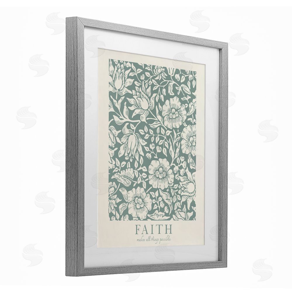 Wild Apple Portfolio Faith Quote with Floral Pattern Gray Framed Print Under Glass Wall Art