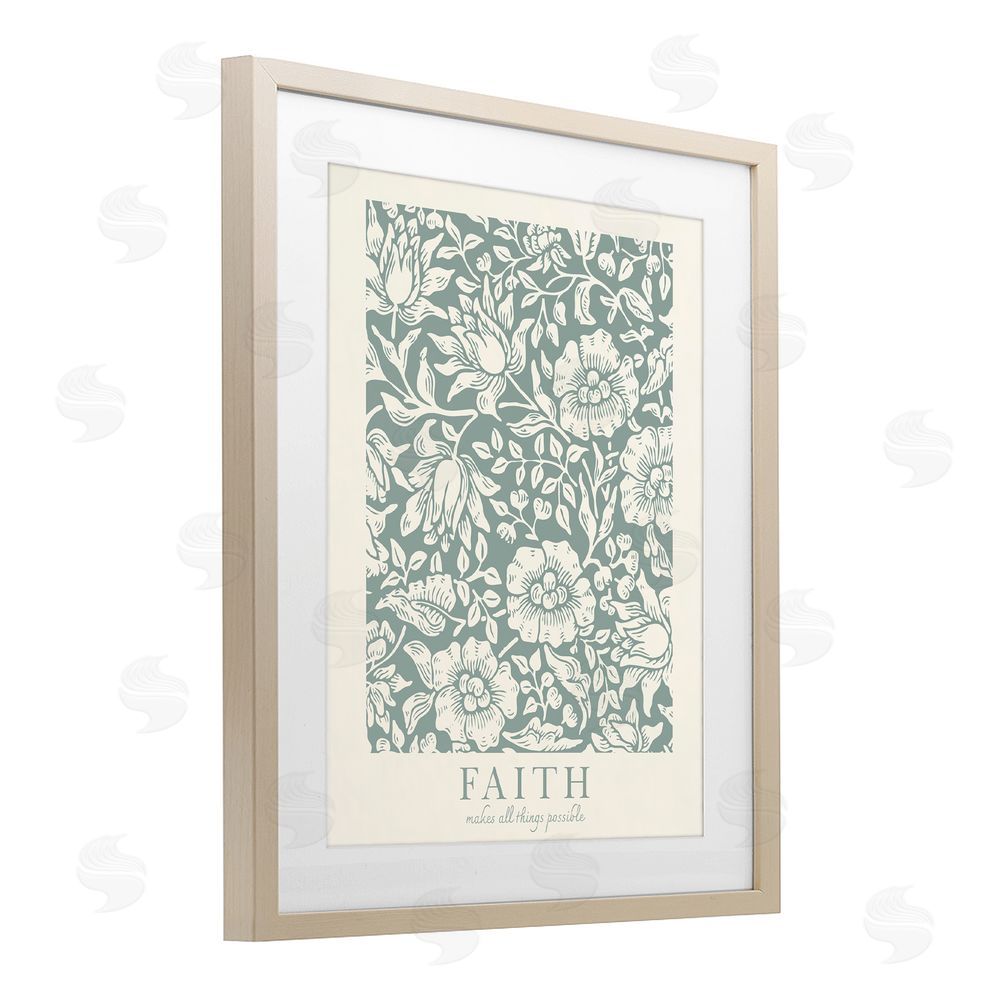 Wild Apple Portfolio Faith Quote with Floral Pattern Birch Framed Print Under Glass Wall Art