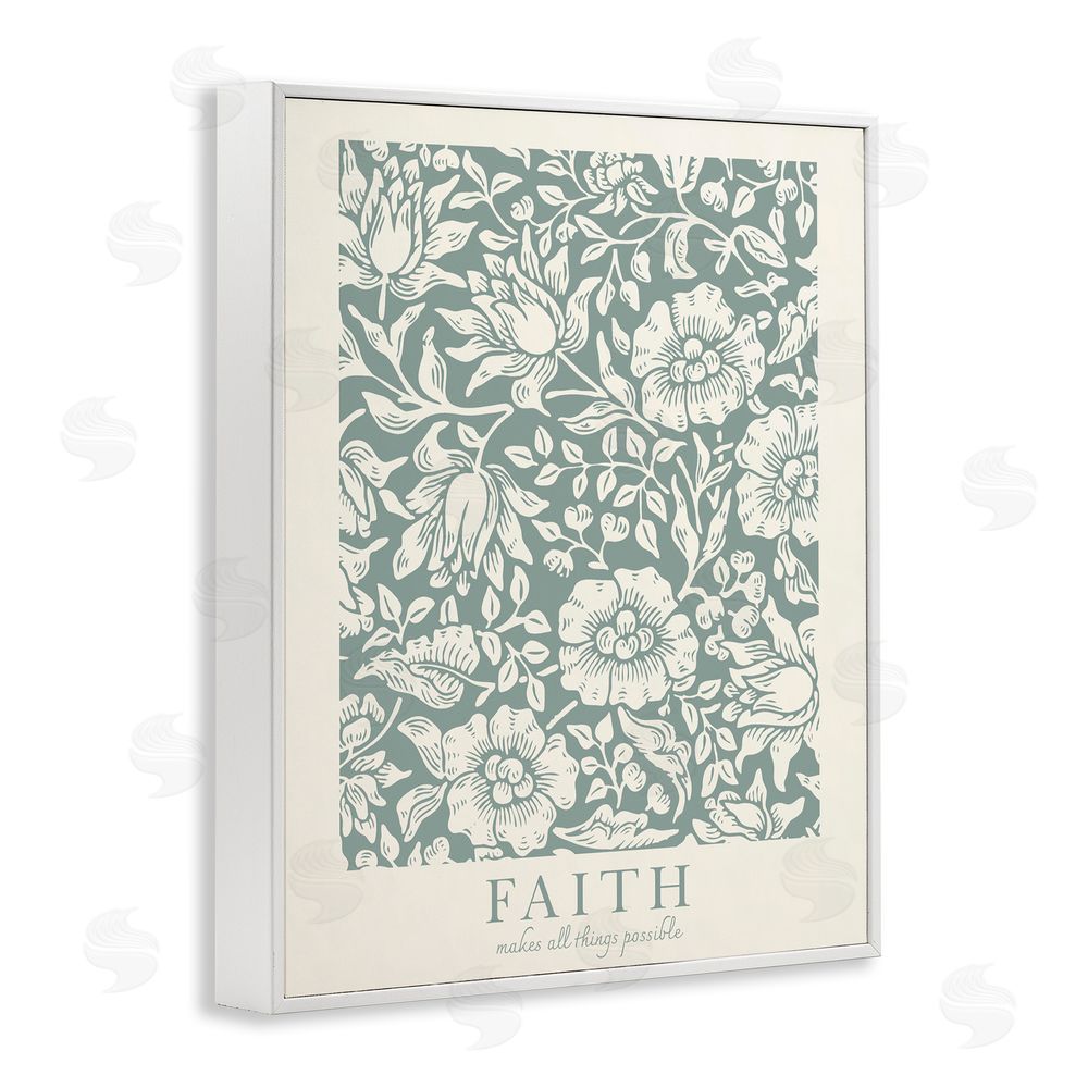 Wild Apple Portfolio Faith Quote with Floral Pattern White Framed Giclee Wall Art Print