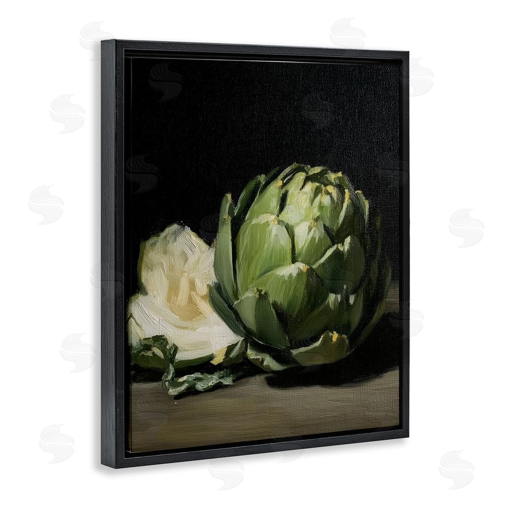 Paula Freeman Classic Green Artichoke Still Life Black Floating Frame Canvas Wall Art Print