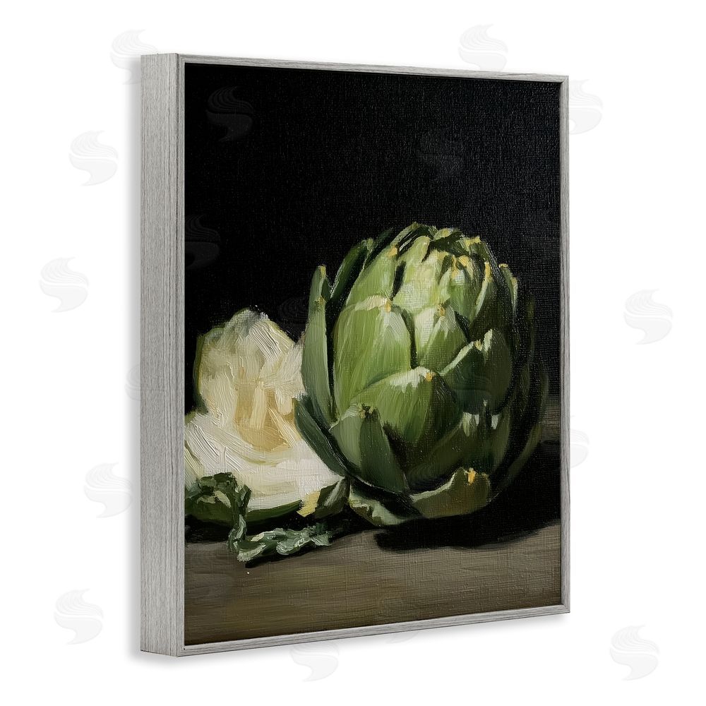 Paula Freeman Classic Green Artichoke Still Life Gray Framed Giclee Wall Art Print