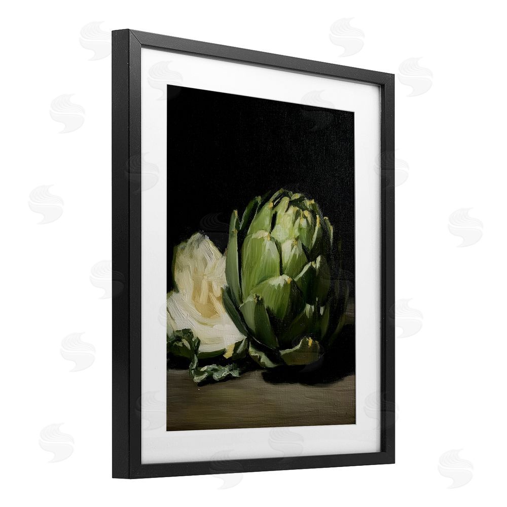 Paula Freeman Classic Green Artichoke Still Life Black Framed Print Under Glass Wall Art