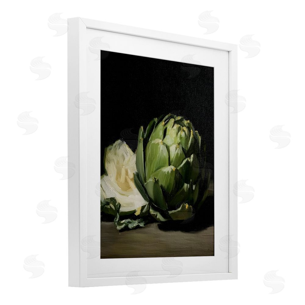 Paula Freeman Classic Green Artichoke Still Life White Framed Print Under Glass Wall Art