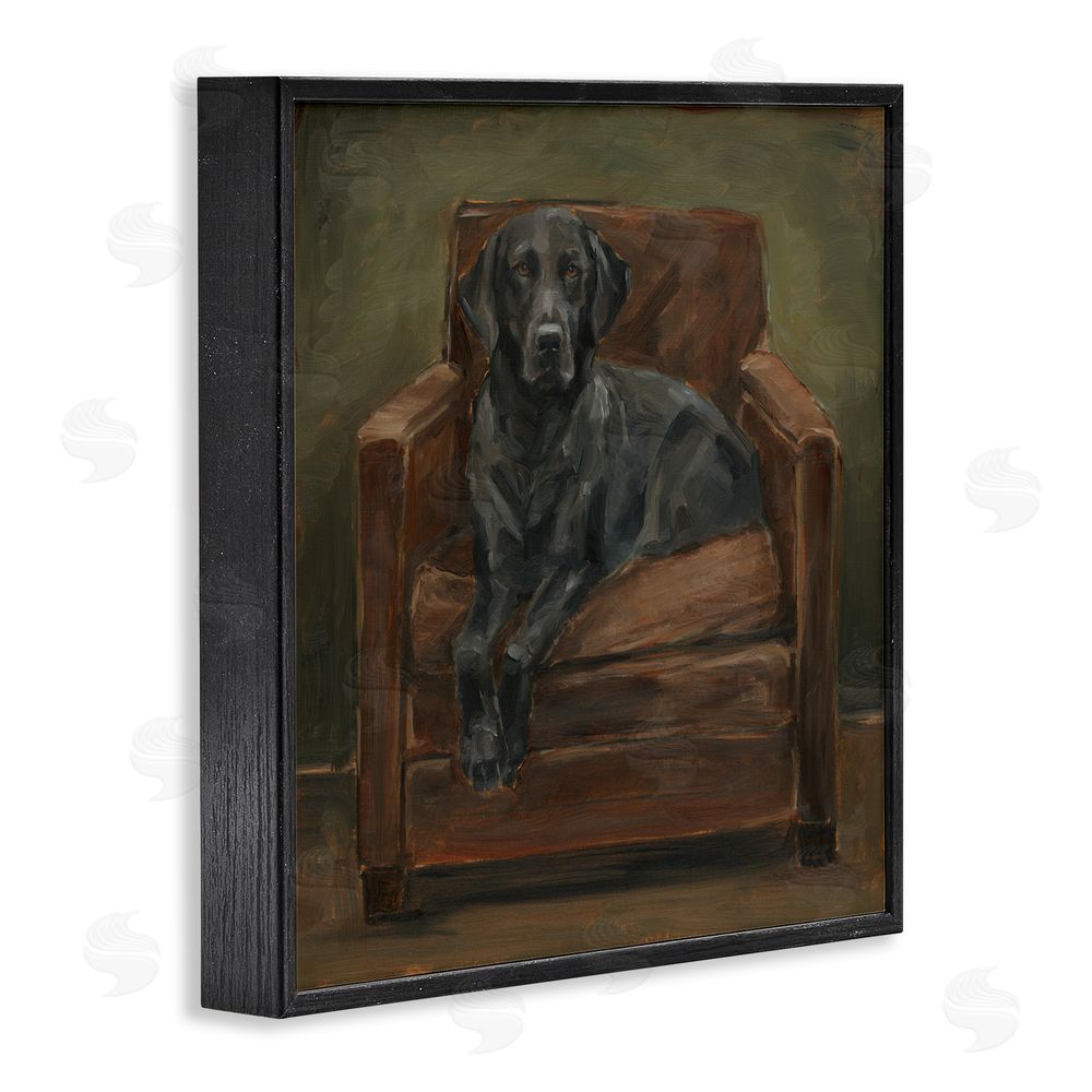 Ethan Harper Black Labrador on Leather Chair Black Framed Giclee Wall Art Print