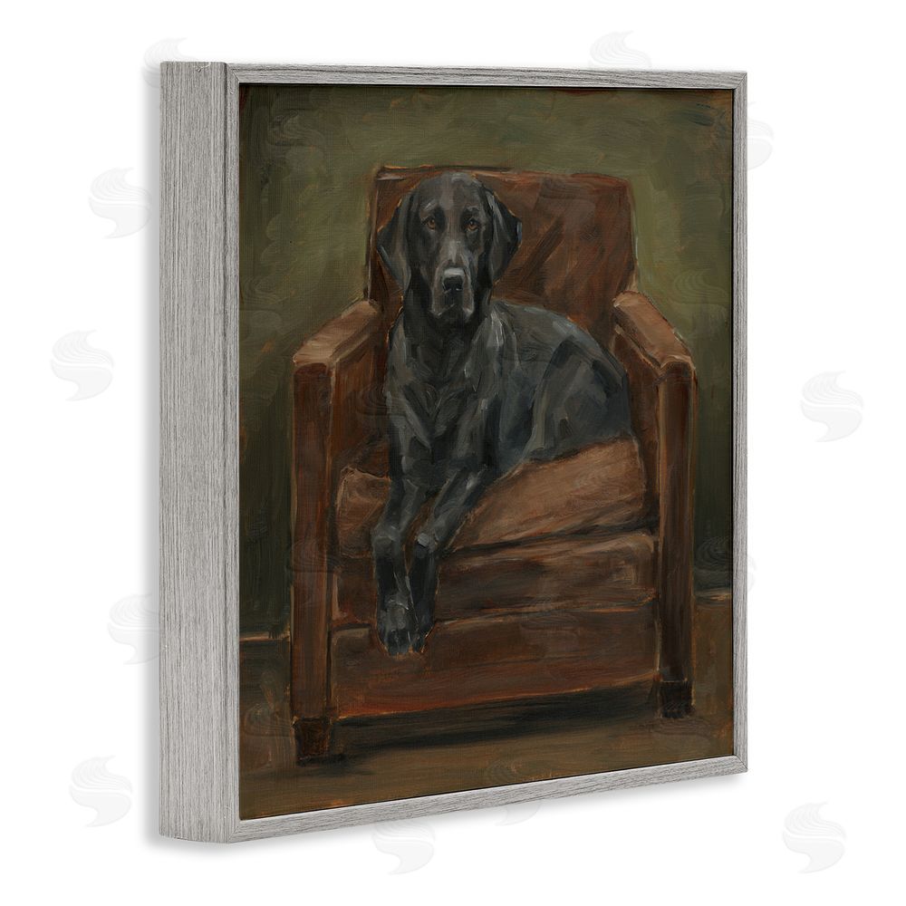 Ethan Harper Black Labrador on Leather Chair Gray Framed Giclee Wall Art Print
