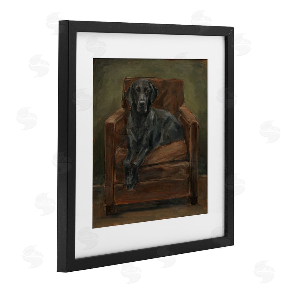 Ethan Harper Black Labrador on Leather Chair Black Framed Print Under Glass Wall Art