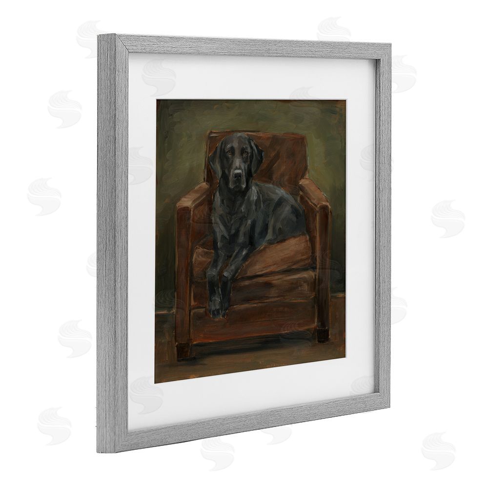 Ethan Harper Black Labrador on Leather Chair Gray Framed Print Under Glass Wall Art