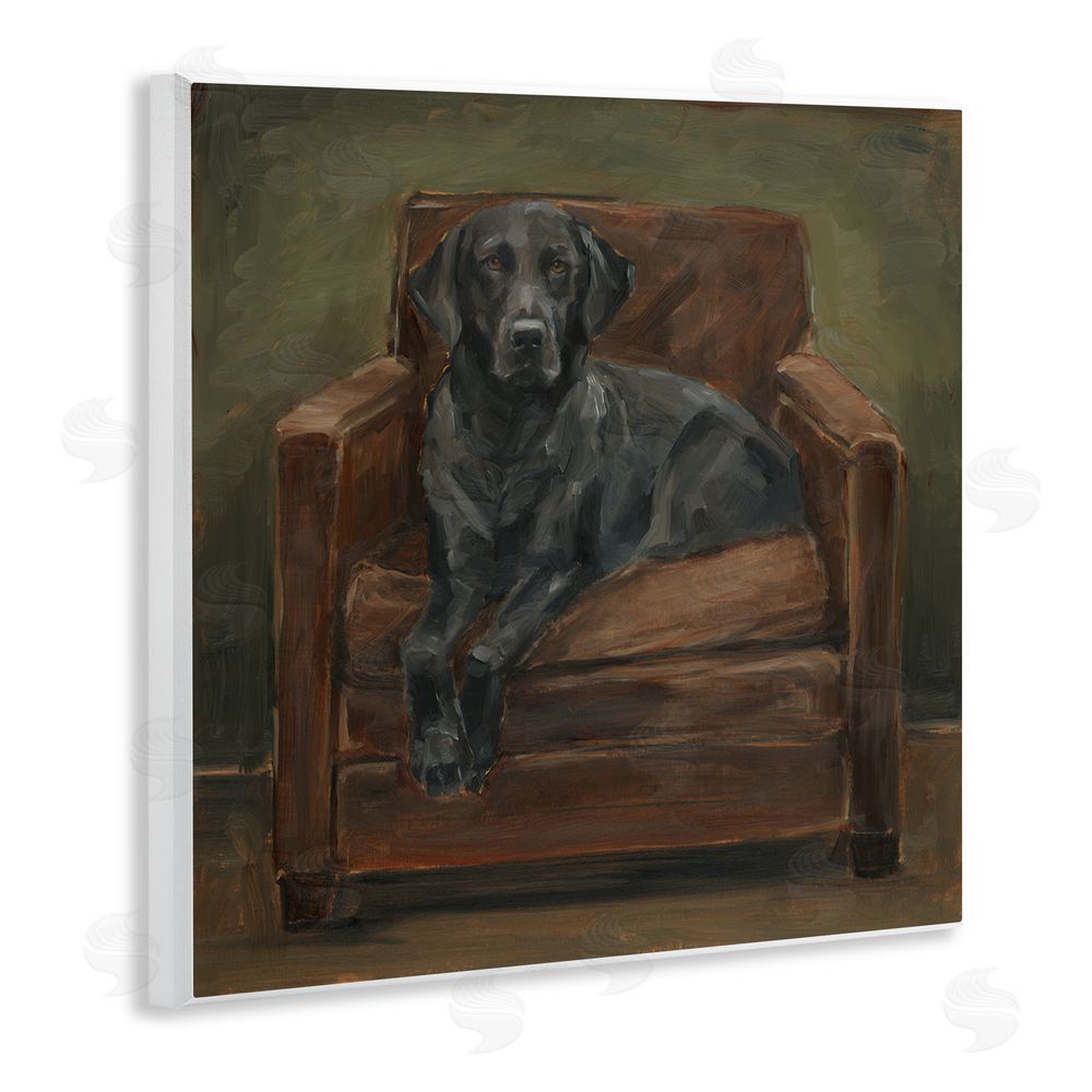 Ethan Harper Black Labrador on Leather Chair Wooden Wall Plaque Art Print