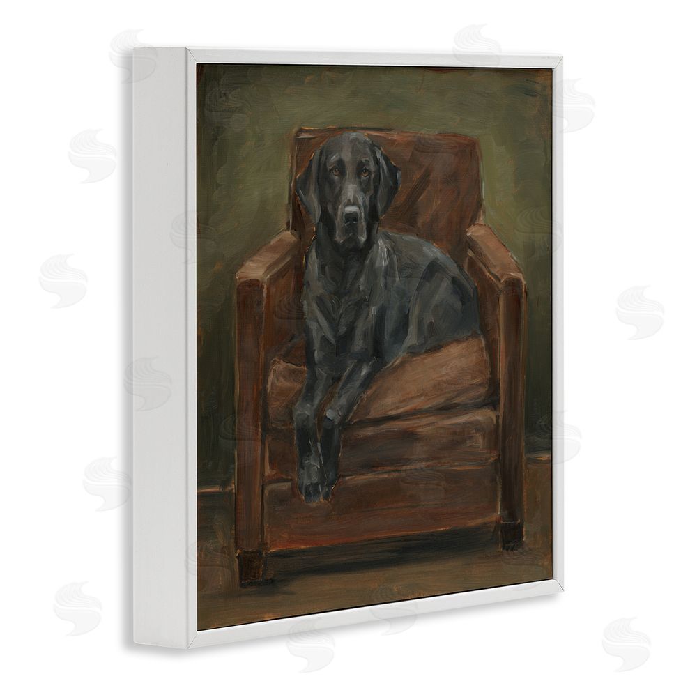 Ethan Harper Black Labrador on Leather Chair White Framed Giclee Wall Art Print