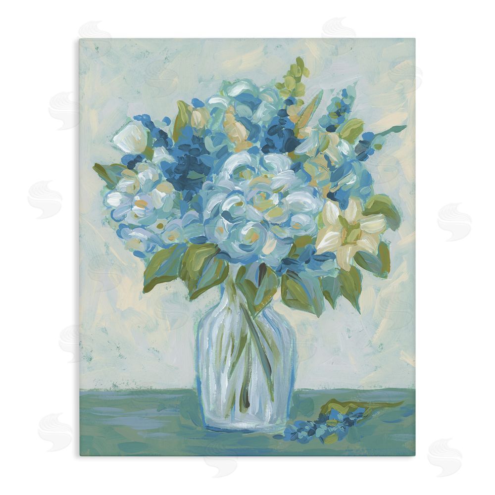 June Erica Vess Blue Toned Painterly Bouquet Stretched Canvas Wall Art Print