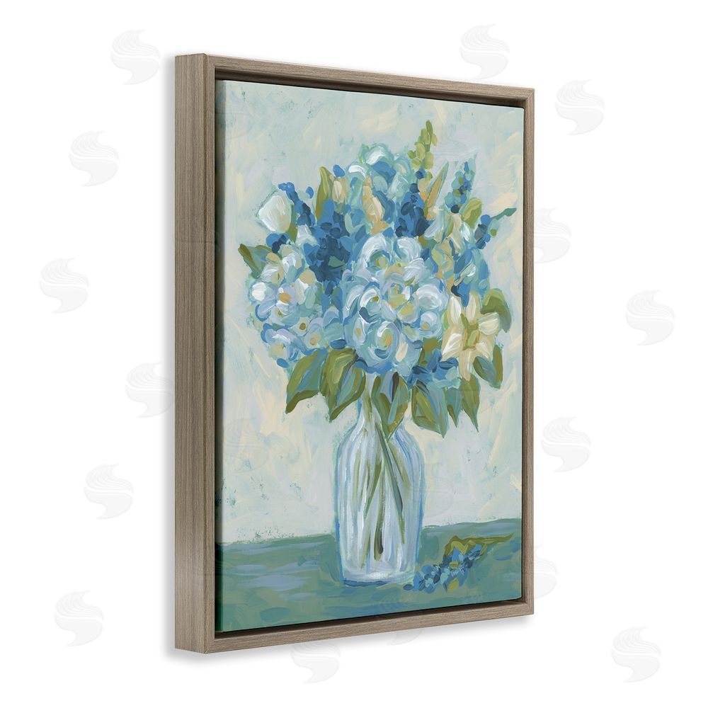 June Erica Vess Blue Toned Painterly Bouquet Brown Floating Frame Canvas Wall Art Print
