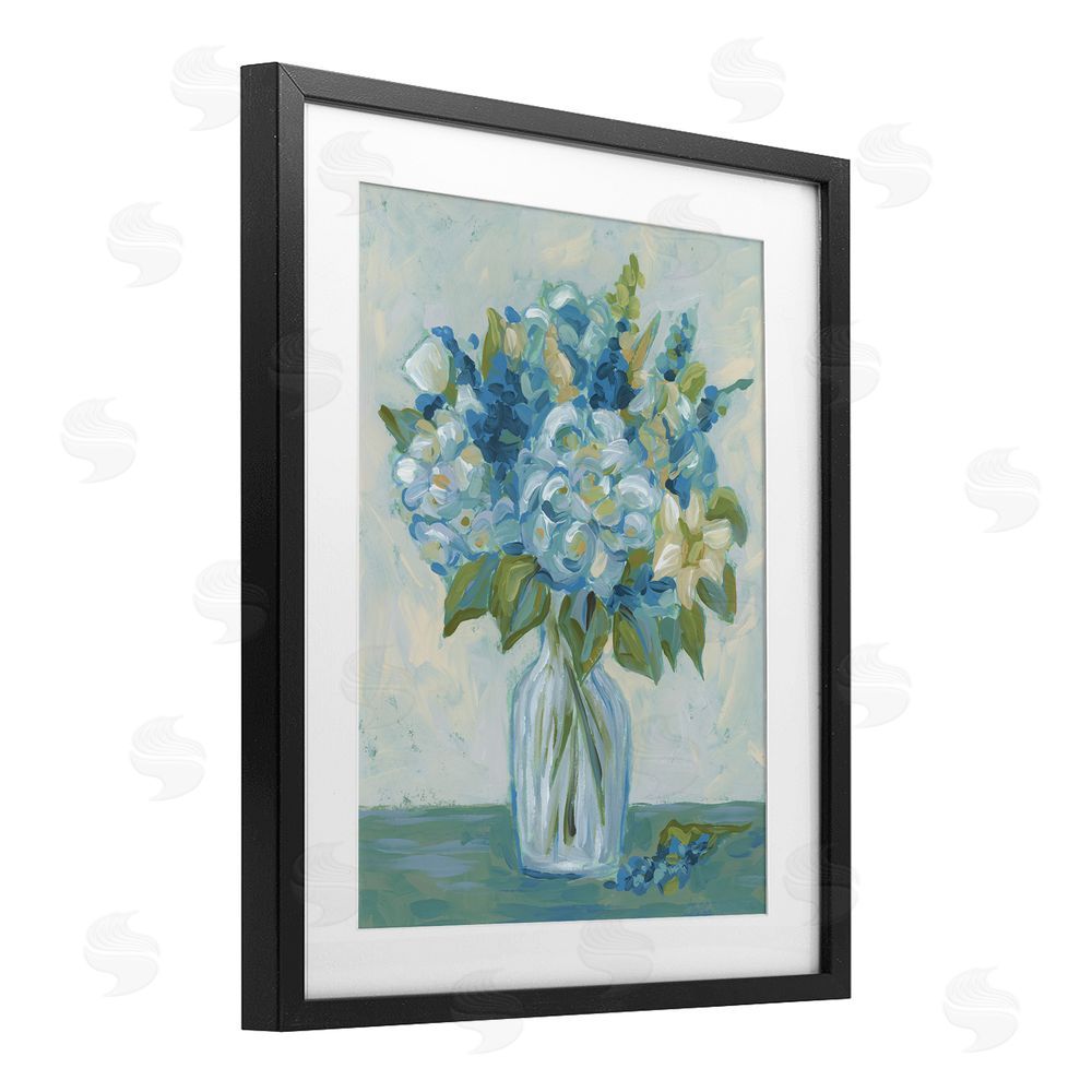 June Erica Vess Blue Toned Painterly Bouquet Black Framed Print Under Glass Wall Art