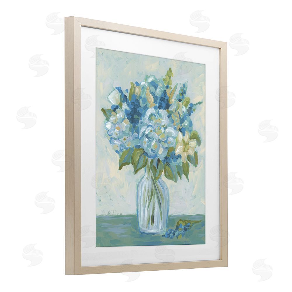 June Erica Vess Blue Toned Painterly Bouquet Brown Framed Print Under Glass Wall Art
