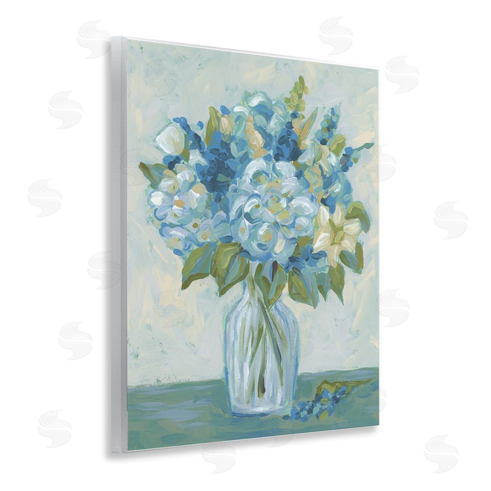 June Erica Vess Blue Toned Painterly Bouquet Wooden Wall Plaque Art Print