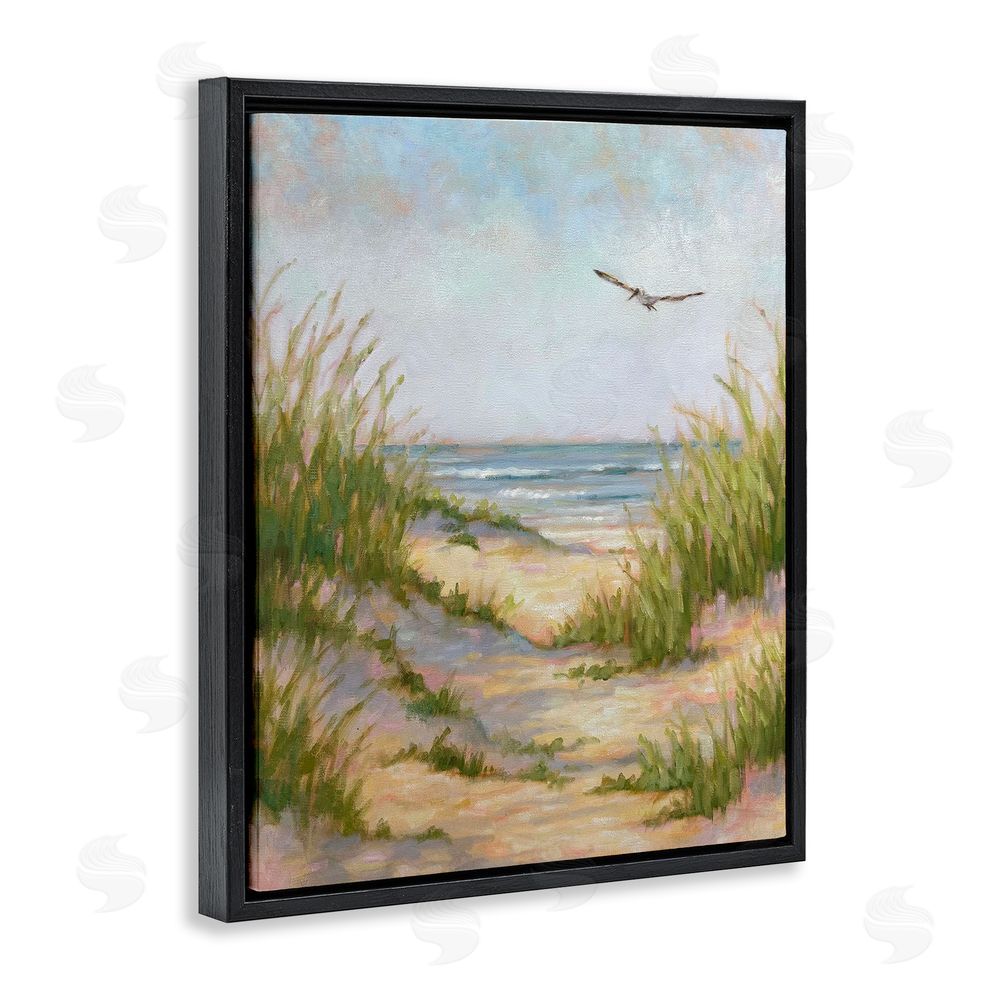 Linda Sperruzzi Peaceful Beach Sand Dunes Black Floating Frame Canvas Wall Art Print