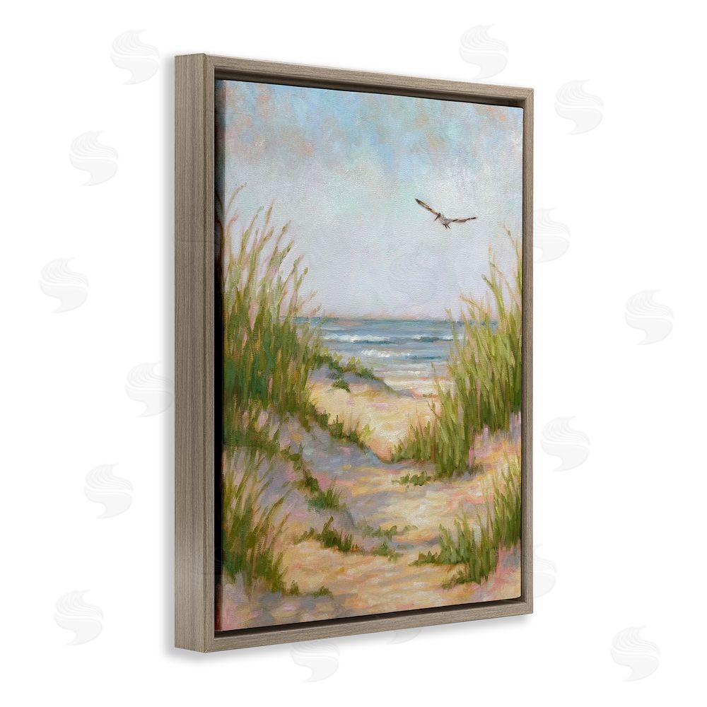 Linda Sperruzzi Peaceful Beach Sand Dunes Brown Floating Frame Canvas Wall Art Print