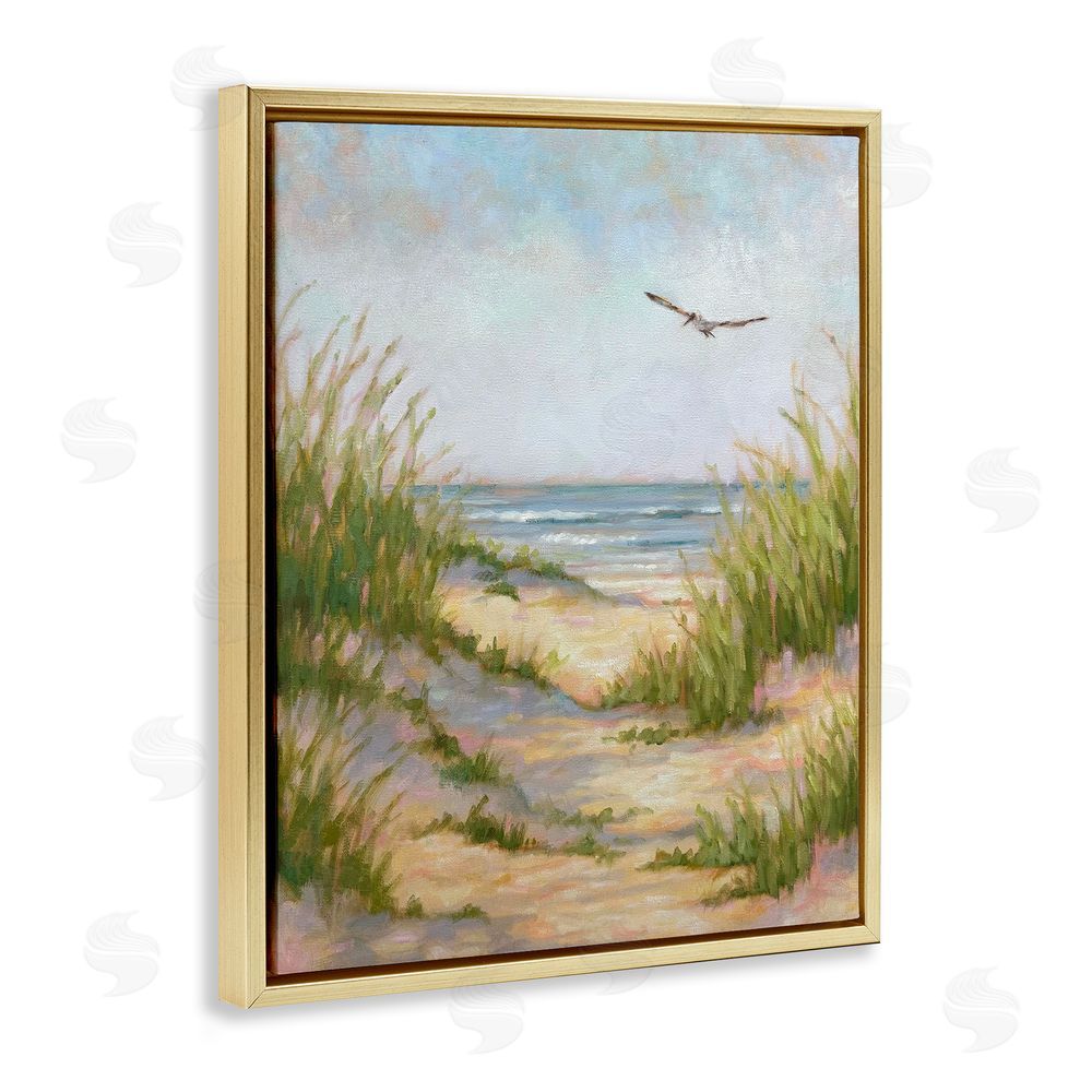 Linda Sperruzzi Peaceful Beach Sand Dunes Gold Floating Frame Canvas Wall Art Print