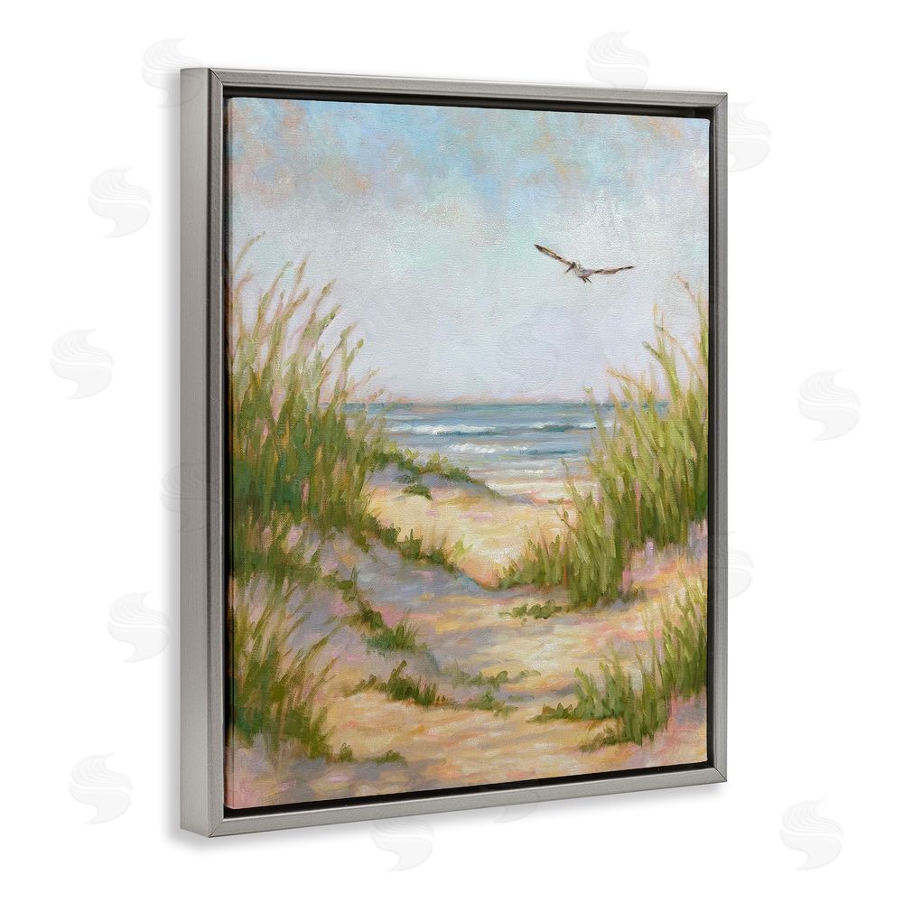Linda Sperruzzi Peaceful Beach Sand Dunes Gray Floating Frame Canvas Wall Art Print