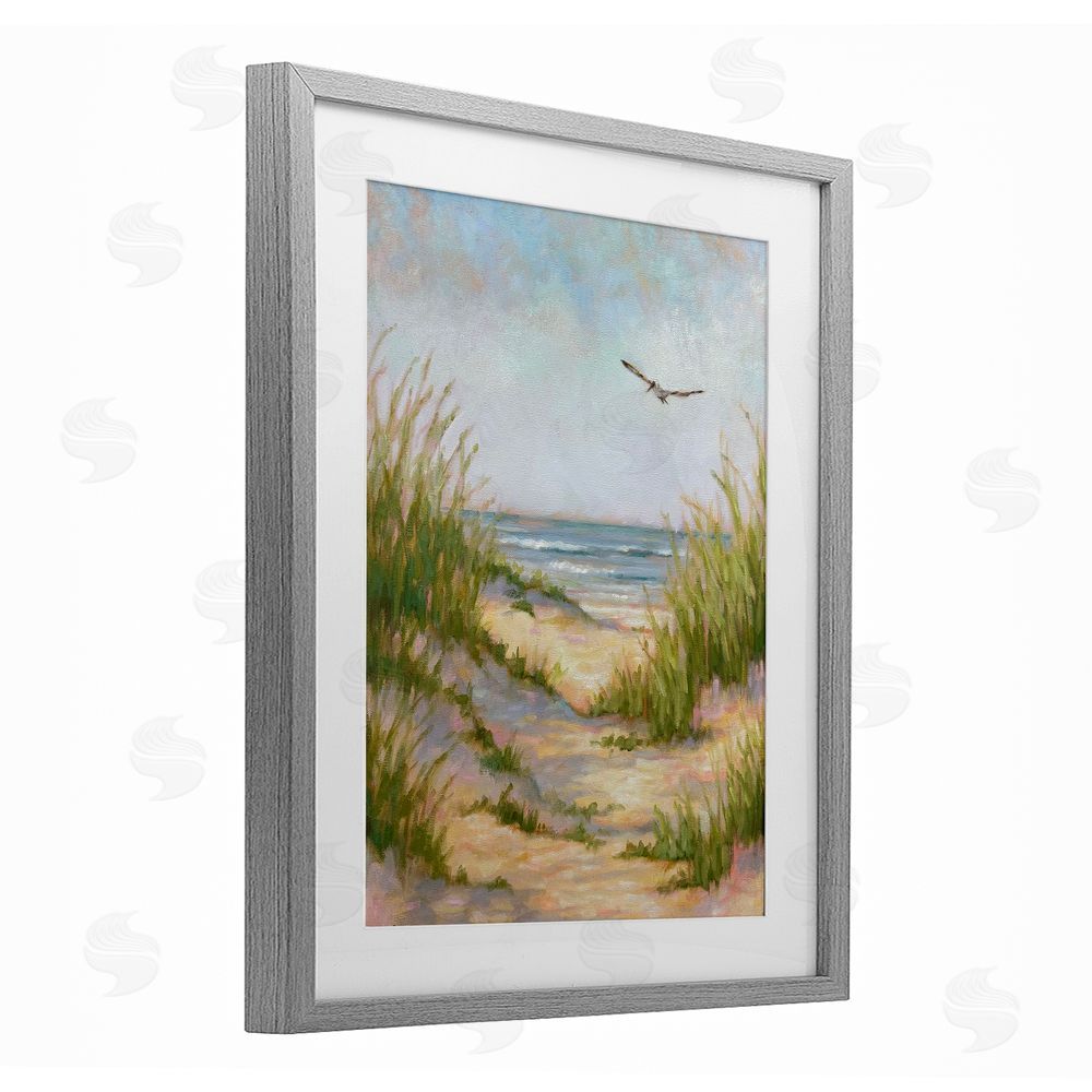 Linda Sperruzzi Peaceful Beach Sand Dunes Gray Framed Print Under Glass Wall Art