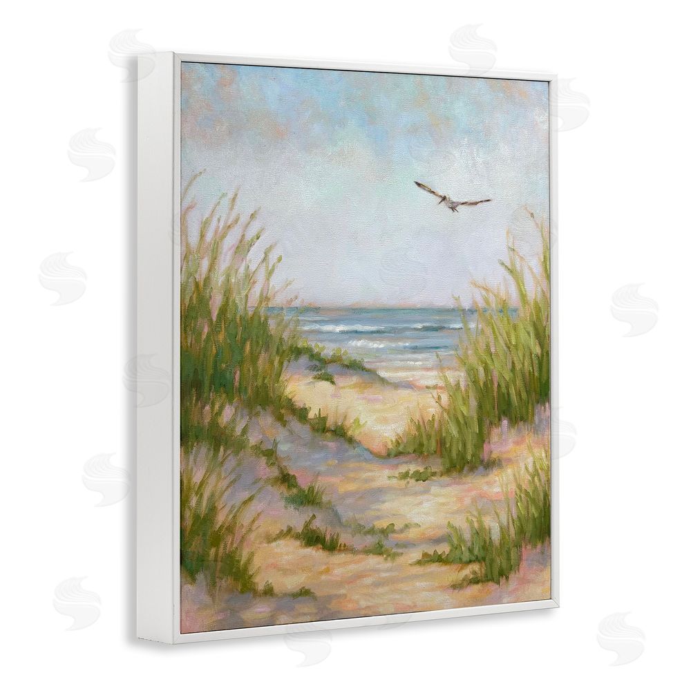 Linda Sperruzzi Peaceful Beach Sand Dunes White Framed Giclee Wall Art Print