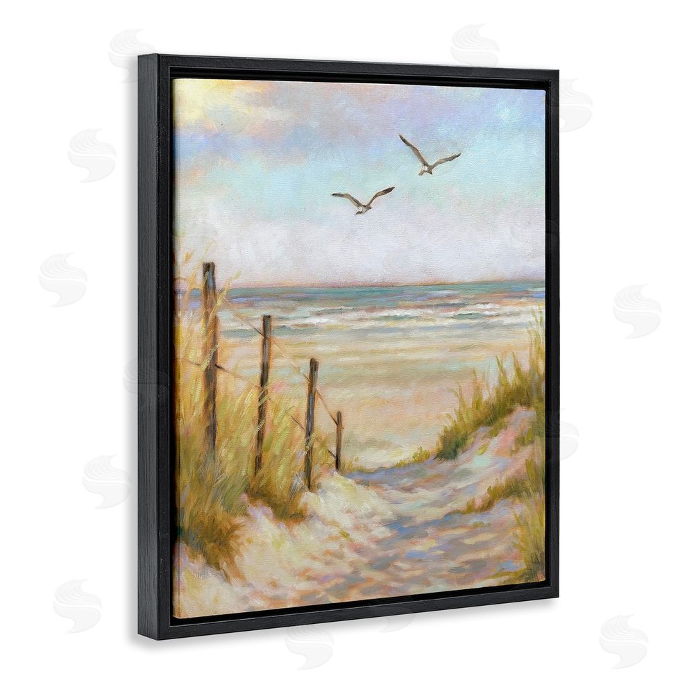 Linda Sperruzzi Tranquility Beach Coastal Path Black Floating Frame Canvas Wall Art Print