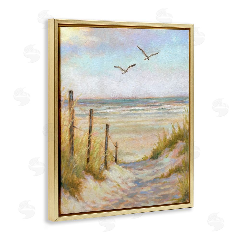 Linda Sperruzzi Tranquility Beach Coastal Path Gold Floating Frame Canvas Wall Art Print
