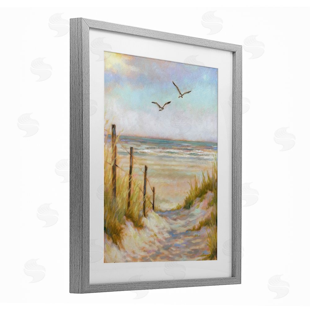 Linda Sperruzzi Tranquility Beach Coastal Path Gray Framed Print Under Glass Wall Art