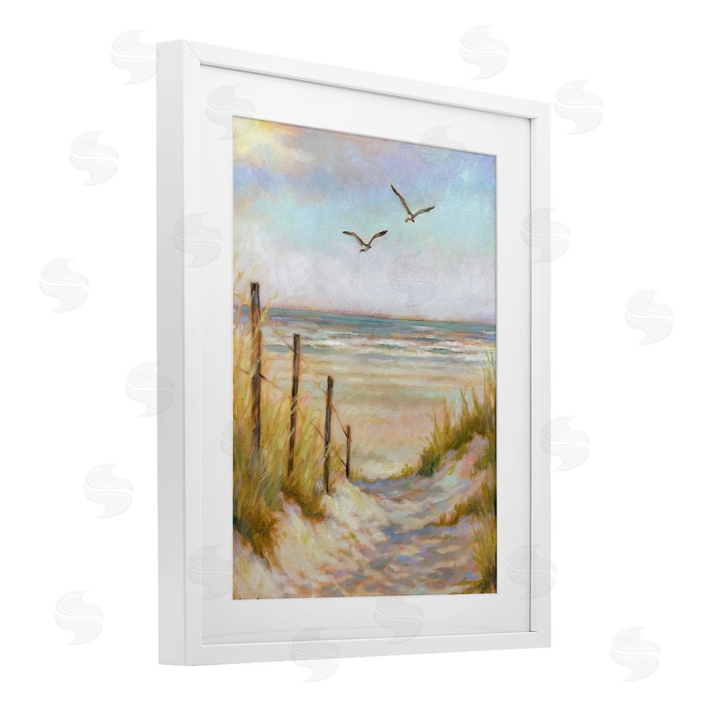 Linda Sperruzzi Tranquility Beach Coastal Path White Framed Print Under Glass Wall Art