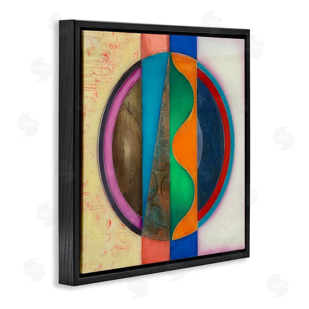 Matthew Finger Circle with Intersecting Waves Black Floating Frame Canvas Wall Art Print