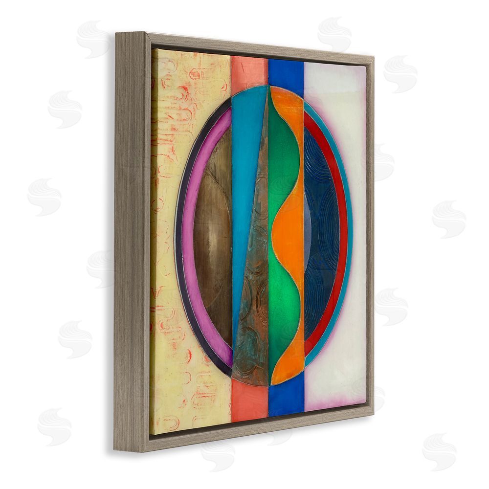 Matthew Finger Circle with Intersecting Waves Brown Floating Frame Canvas Wall Art Print