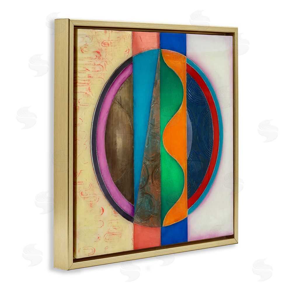 Matthew Finger Circle with Intersecting Waves Gold Floating Frame Canvas Wall Art Print