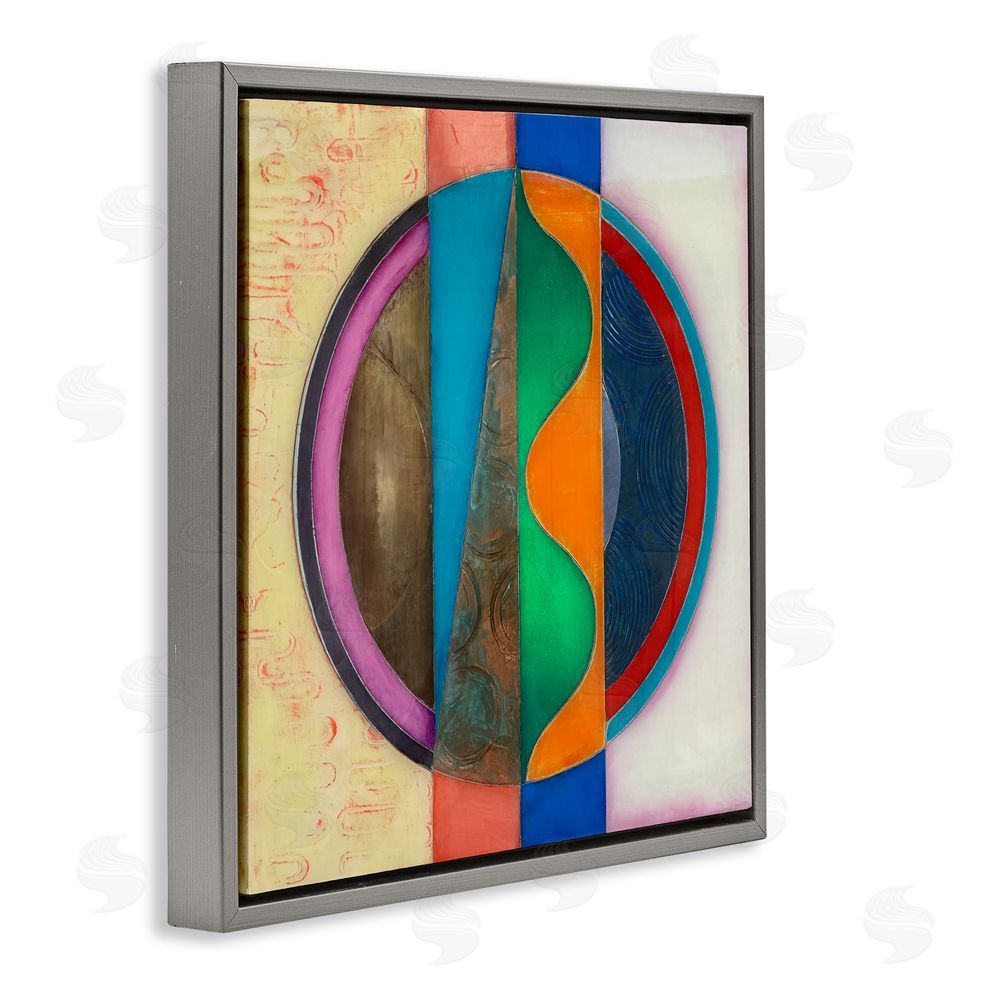 Matthew Finger Circle with Intersecting Waves Gray Floating Frame Canvas Wall Art Print