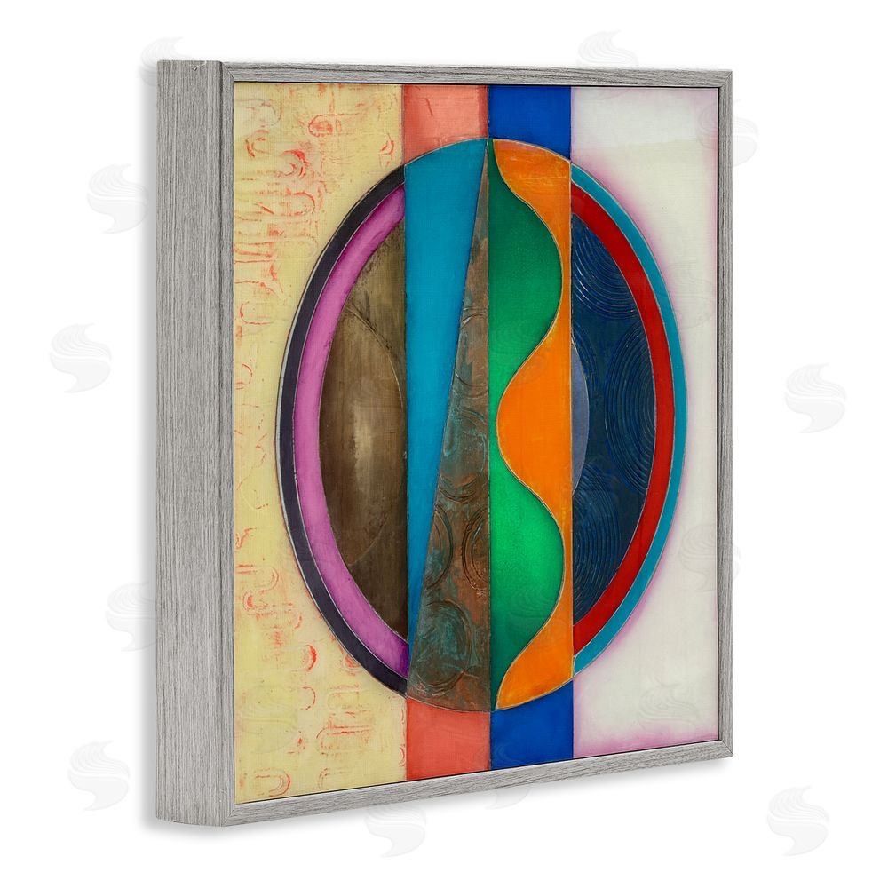 Matthew Finger Circle with Intersecting Waves Gray Framed Giclee Wall Art Print