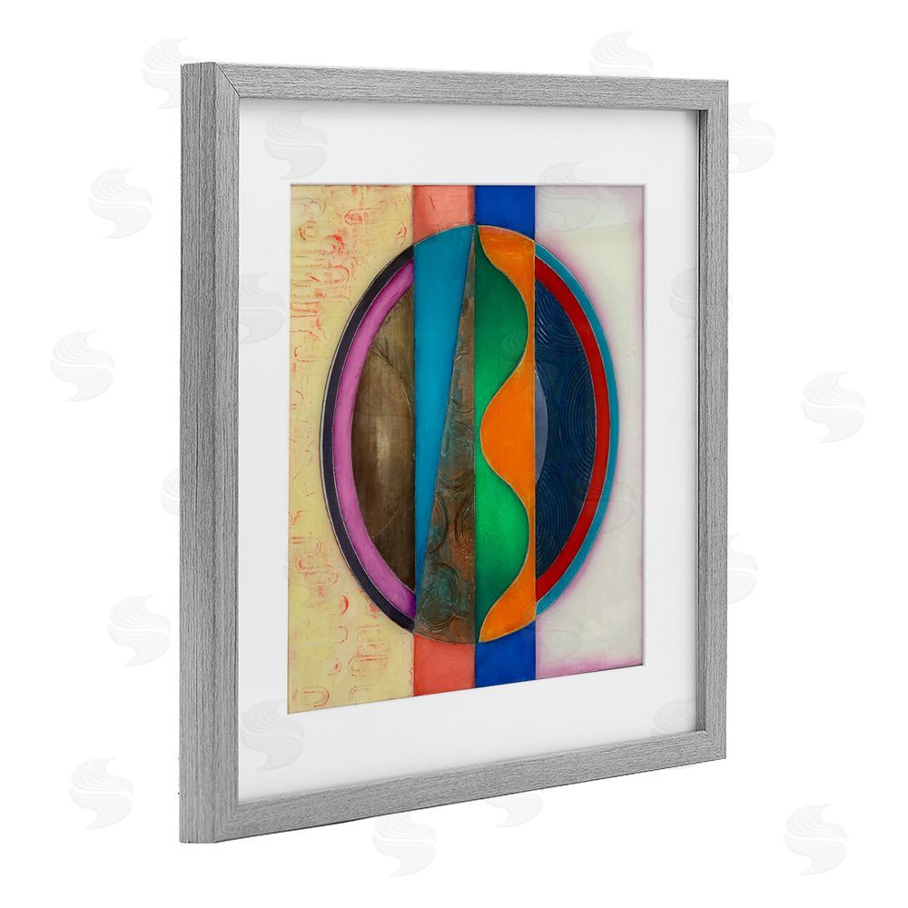 Matthew Finger Circle with Intersecting Waves Gray Framed Print Under Glass Wall Art
