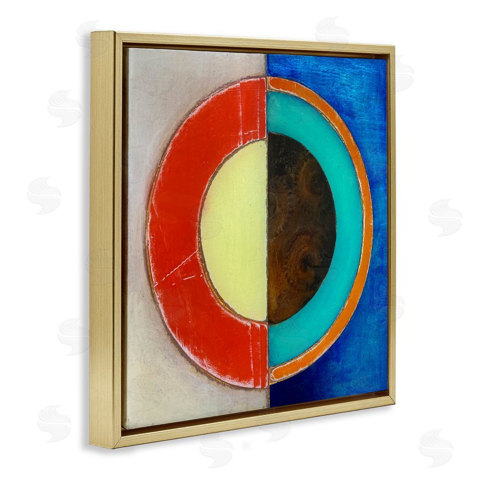 Matthew Finger Round Structured Color Block Gold Floating Frame Canvas Wall Art Print