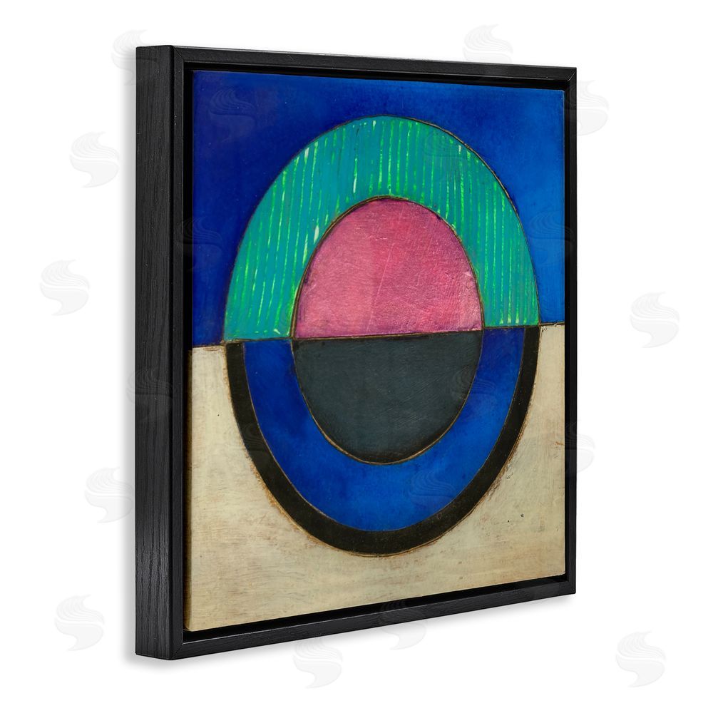 Matthew Finger Blue Toned Distressed Circle Black Floating Frame Canvas Wall Art Print