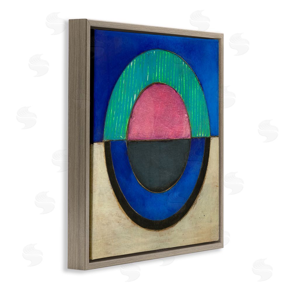 Matthew Finger Blue Toned Distressed Circle Brown Floating Frame Canvas Wall Art Print