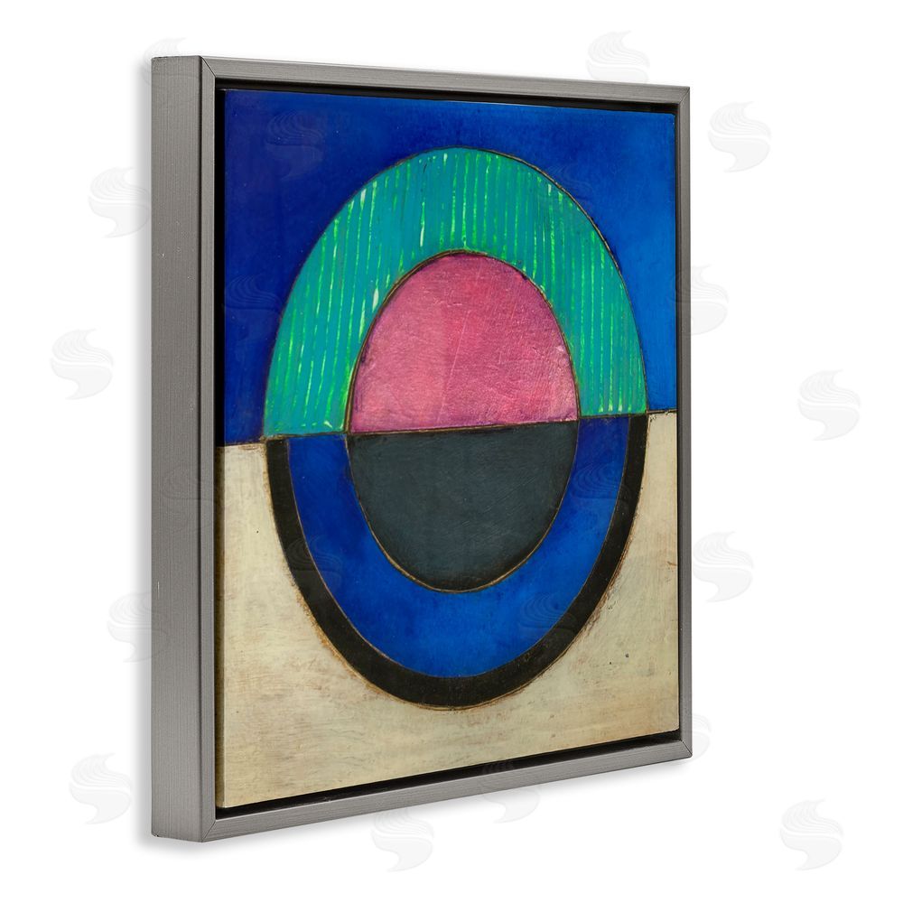 Matthew Finger Blue Toned Distressed Circle Gray Floating Frame Canvas Wall Art Print