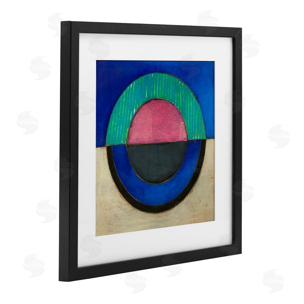 Matthew Finger Blue Toned Distressed Circle Black Framed Print Under Glass Wall Art