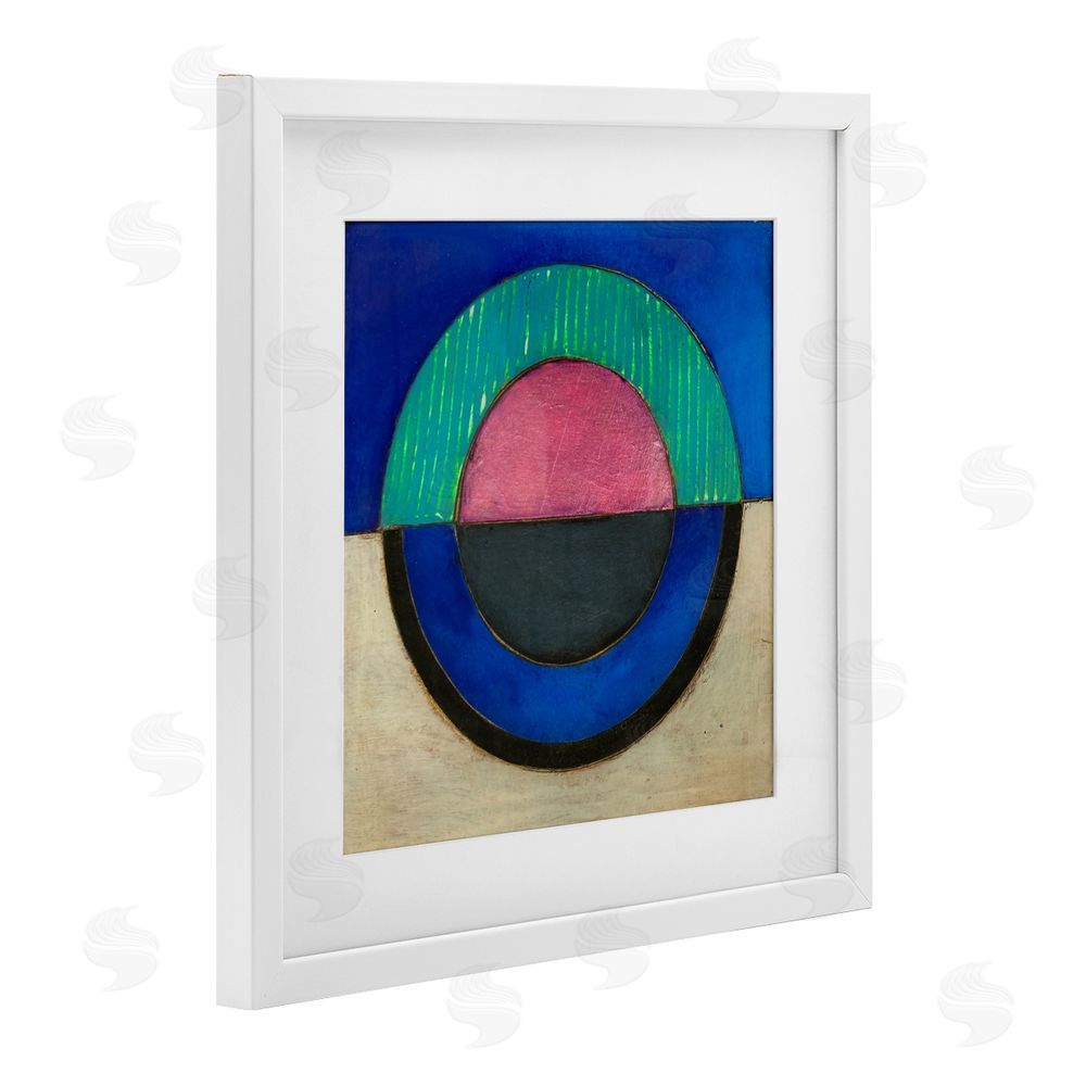 Matthew Finger Blue Toned Distressed Circle White Framed Print Under Glass Wall Art
