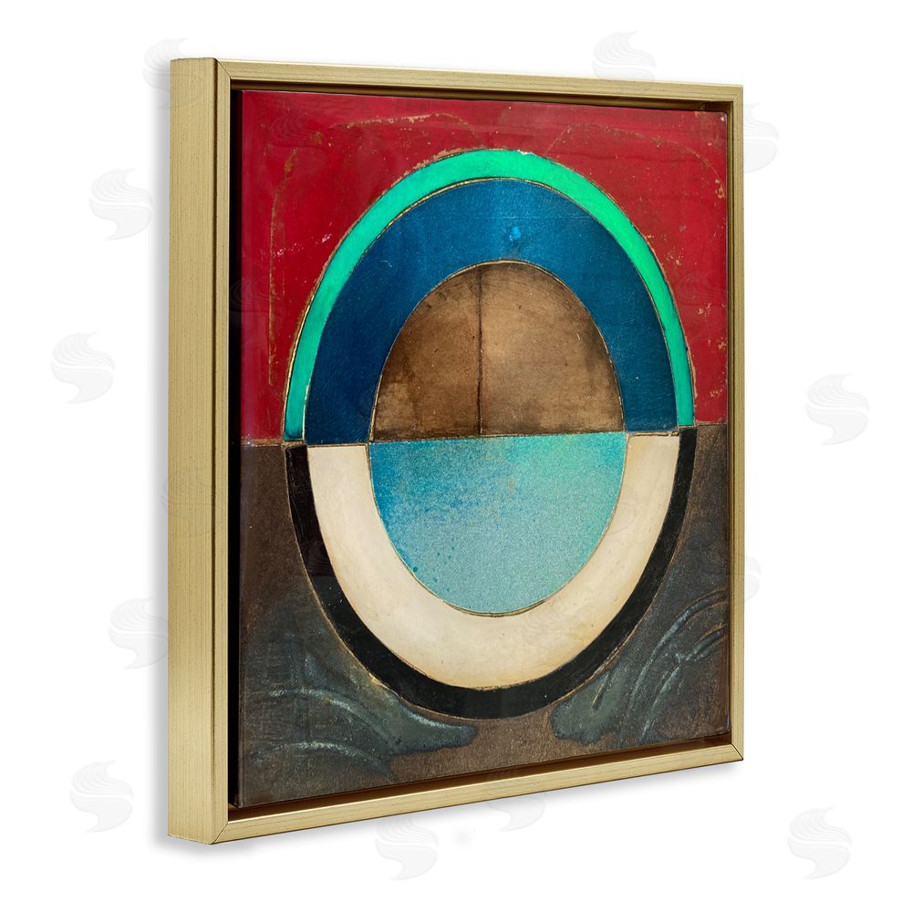 Matthew Finger Round Distressed Circle Gold Floating Frame Canvas Wall Art Print