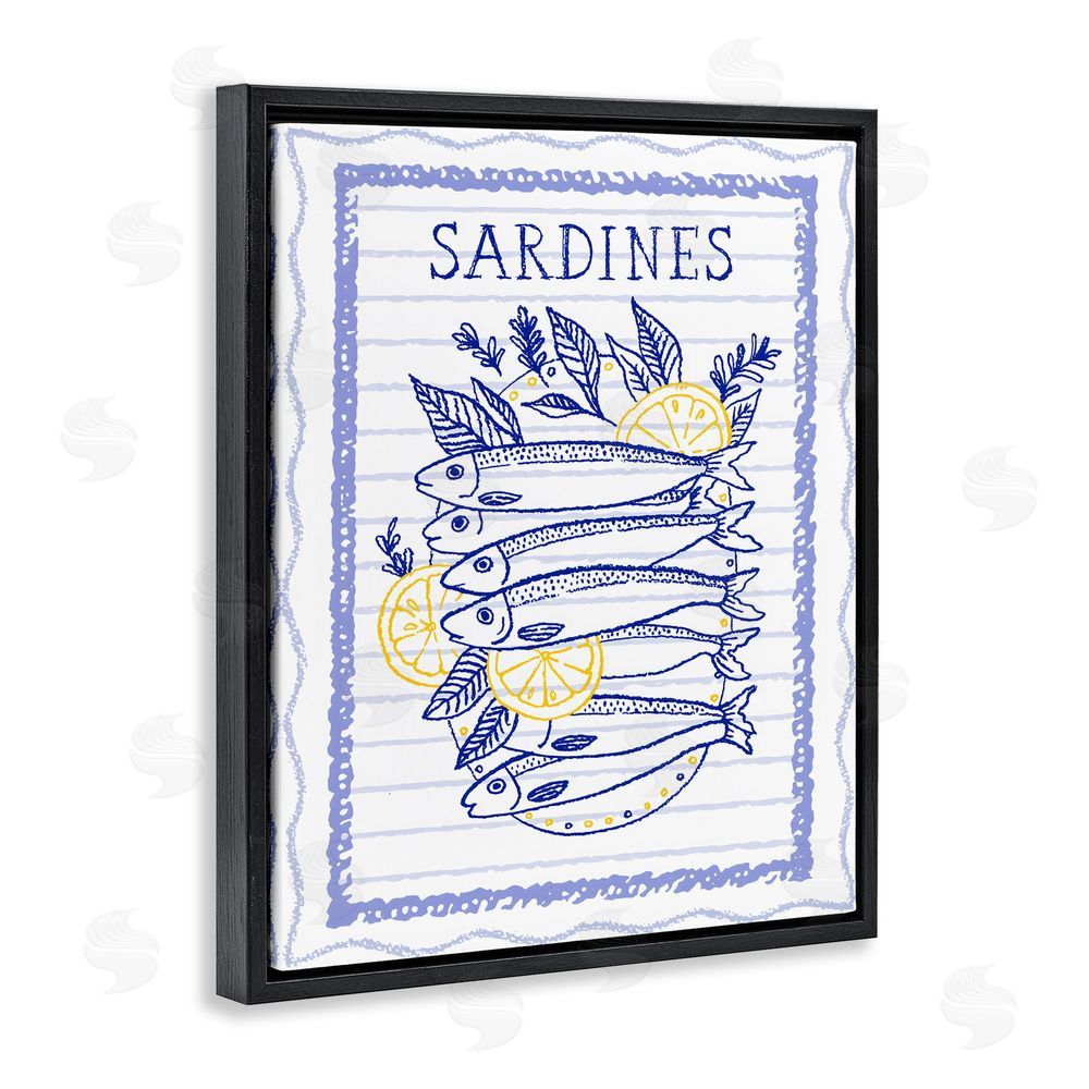 Creative Studio Sardines Pile with Lemons Black Floating Frame Canvas Wall Art Print
