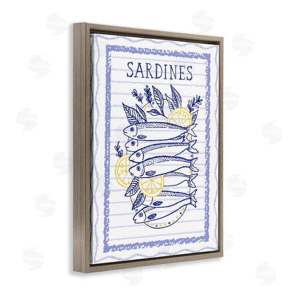 Creative Studio Sardines Pile with Lemons Brown Floating Frame Canvas Wall Art Print