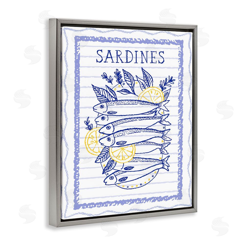 Creative Studio Sardines Pile with Lemons Gray Floating Frame Canvas Wall Art Print