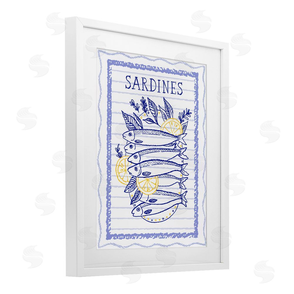 Creative Studio Sardines Pile with Lemons White Framed Print Under Glass Wall Art