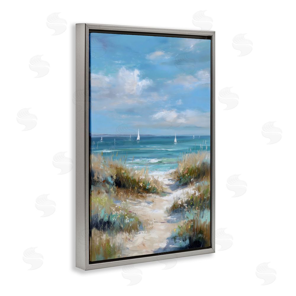 Petal Prints Design Sailboat Path Impression Gray Floating Framed Canvas Wall Art Print
