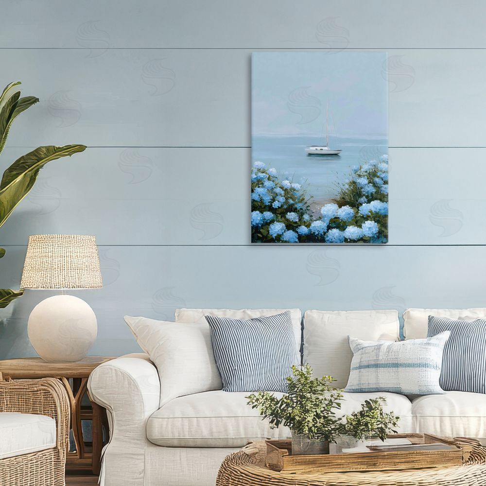 Petal Prints Design Yacht in Floral Bay Stretched Canvas on Wall